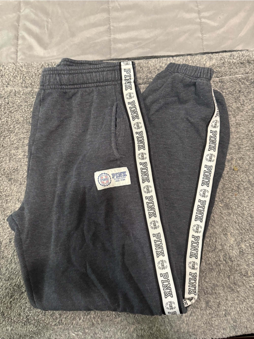 PINK Victoria's Secret Charcoal Gray Logo Tape Sweatpants